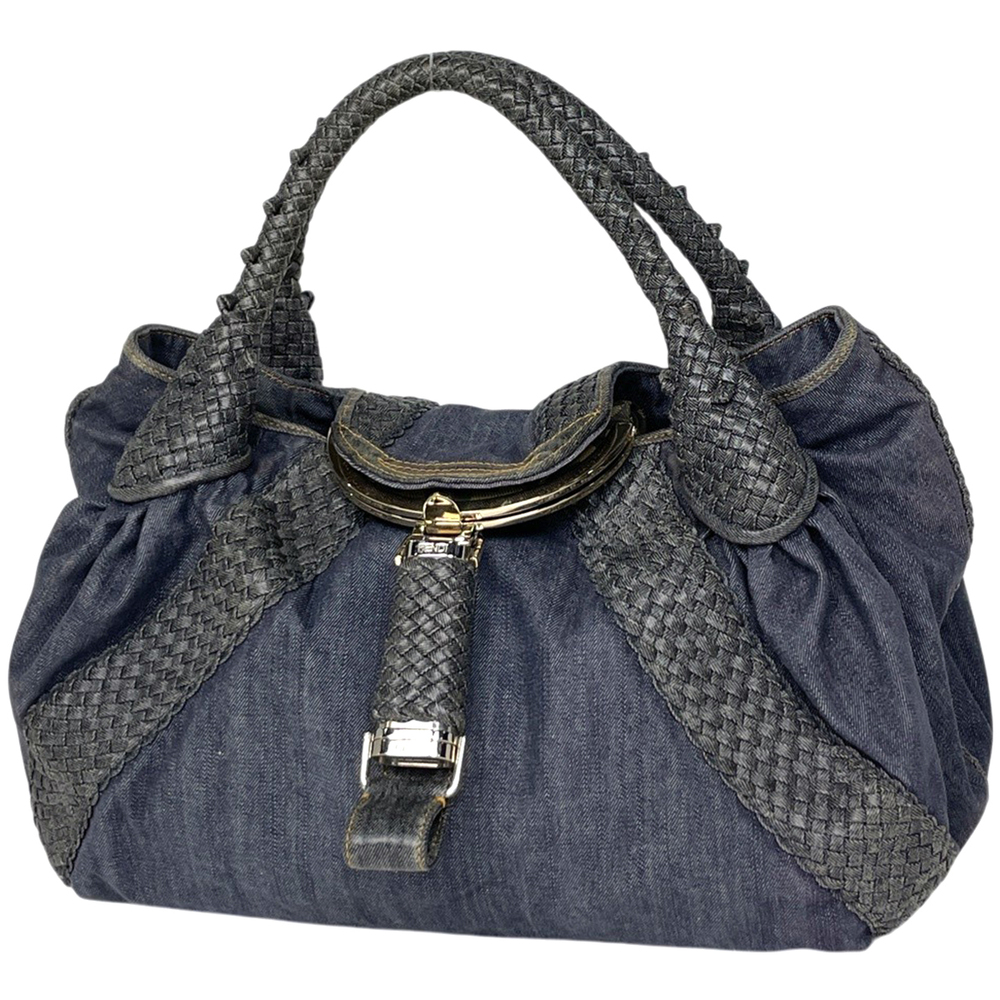 Fendi Spy Bag Handbag Tote Denim Navy Blue Black